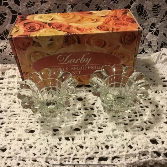 Vintage set of Darby clear crystal flared scalloped  taper candle stick holder - Picture 1 of 8